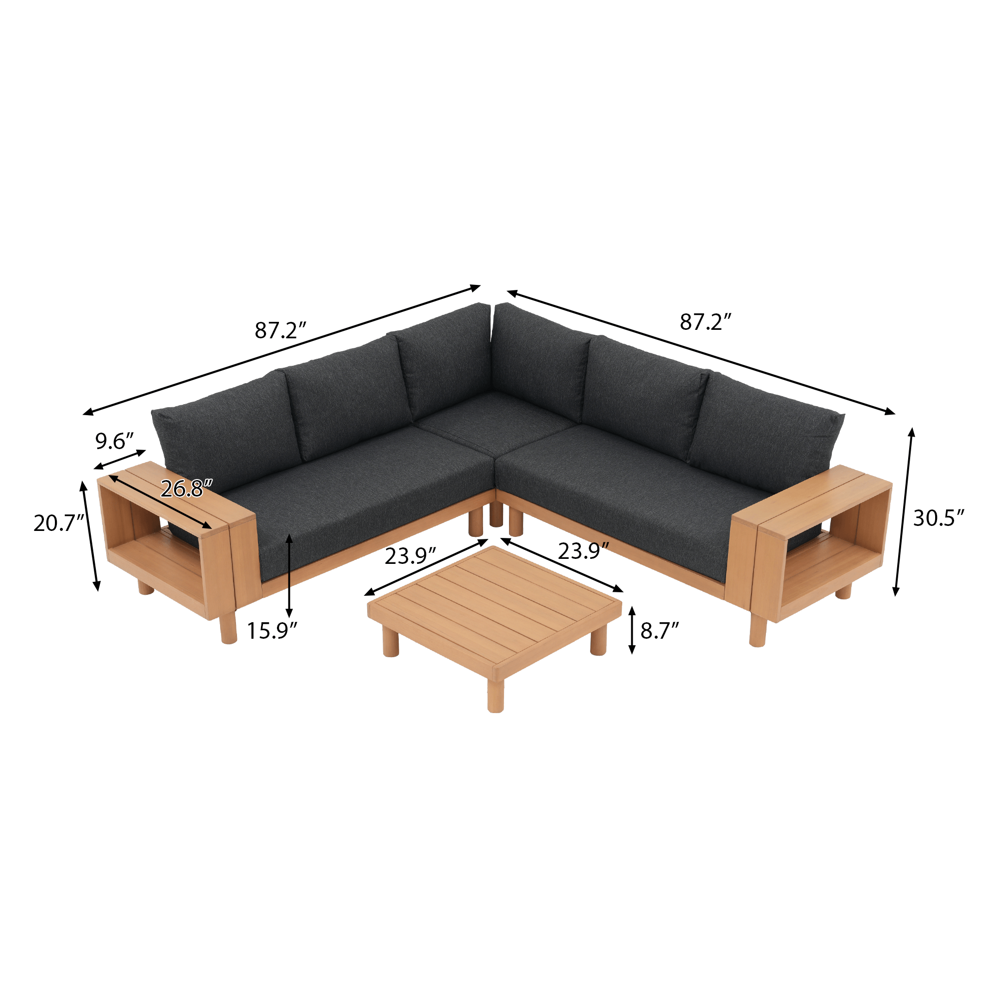 Sova Swivel × Kiri Modular Eucalyptus Lounge Set, Black Cushions