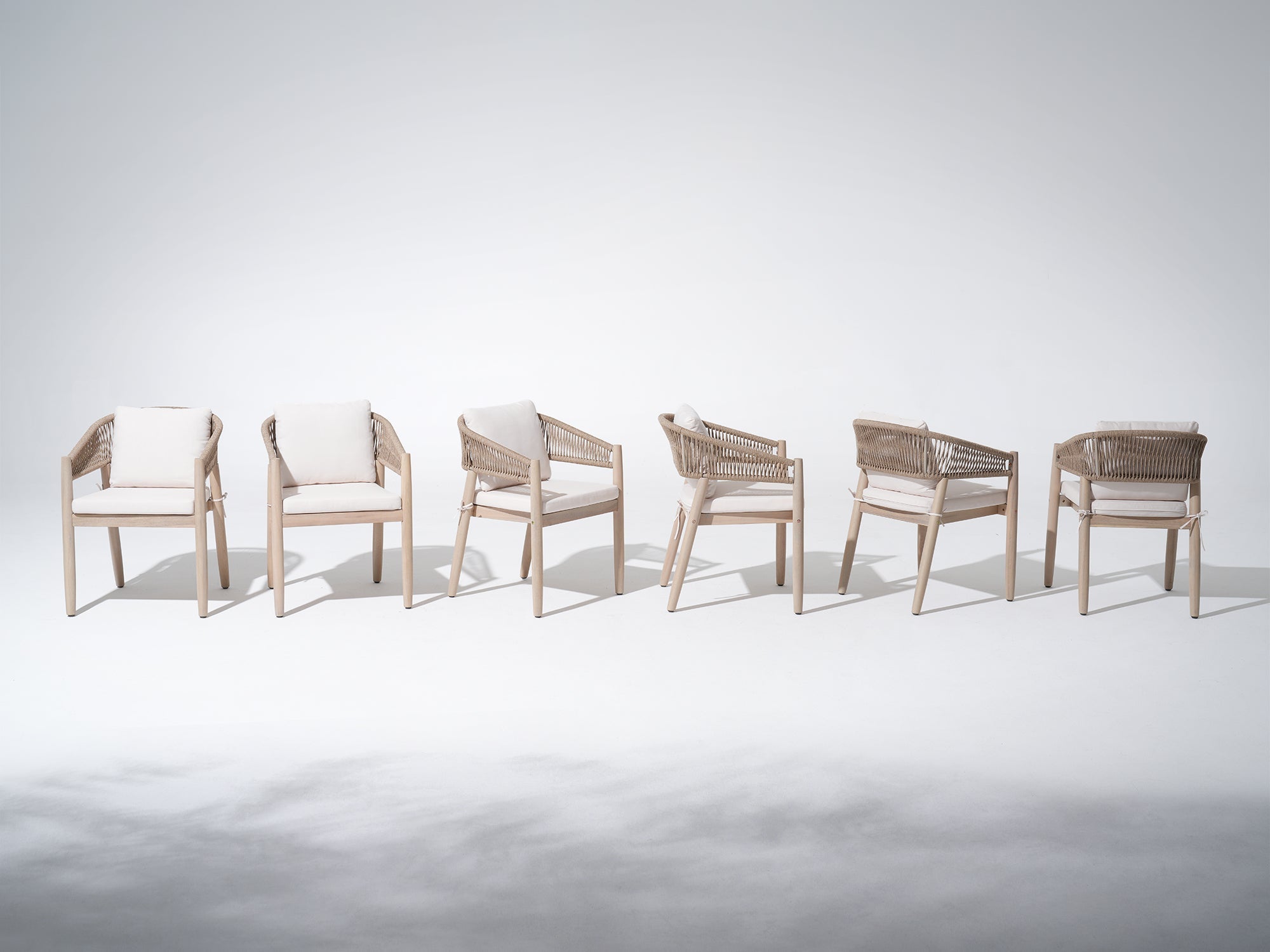 Lira Wooden Dining Chair, Harp Design, Set of 2/4/6, Creamy White Cushions