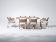 wood outdoor furniture dining set for 6 with rope design and cushions