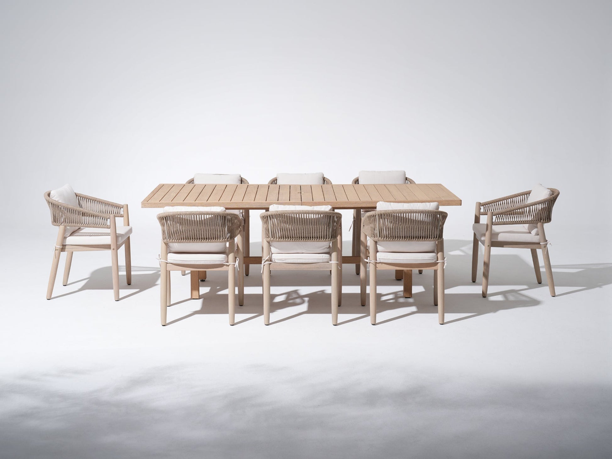 8 person patio dining set with umbrella Lira Wooden Outdoor Dining Set for 8 People with Umbrella Hole, Rope D – Sunsitt Signature Outdoor