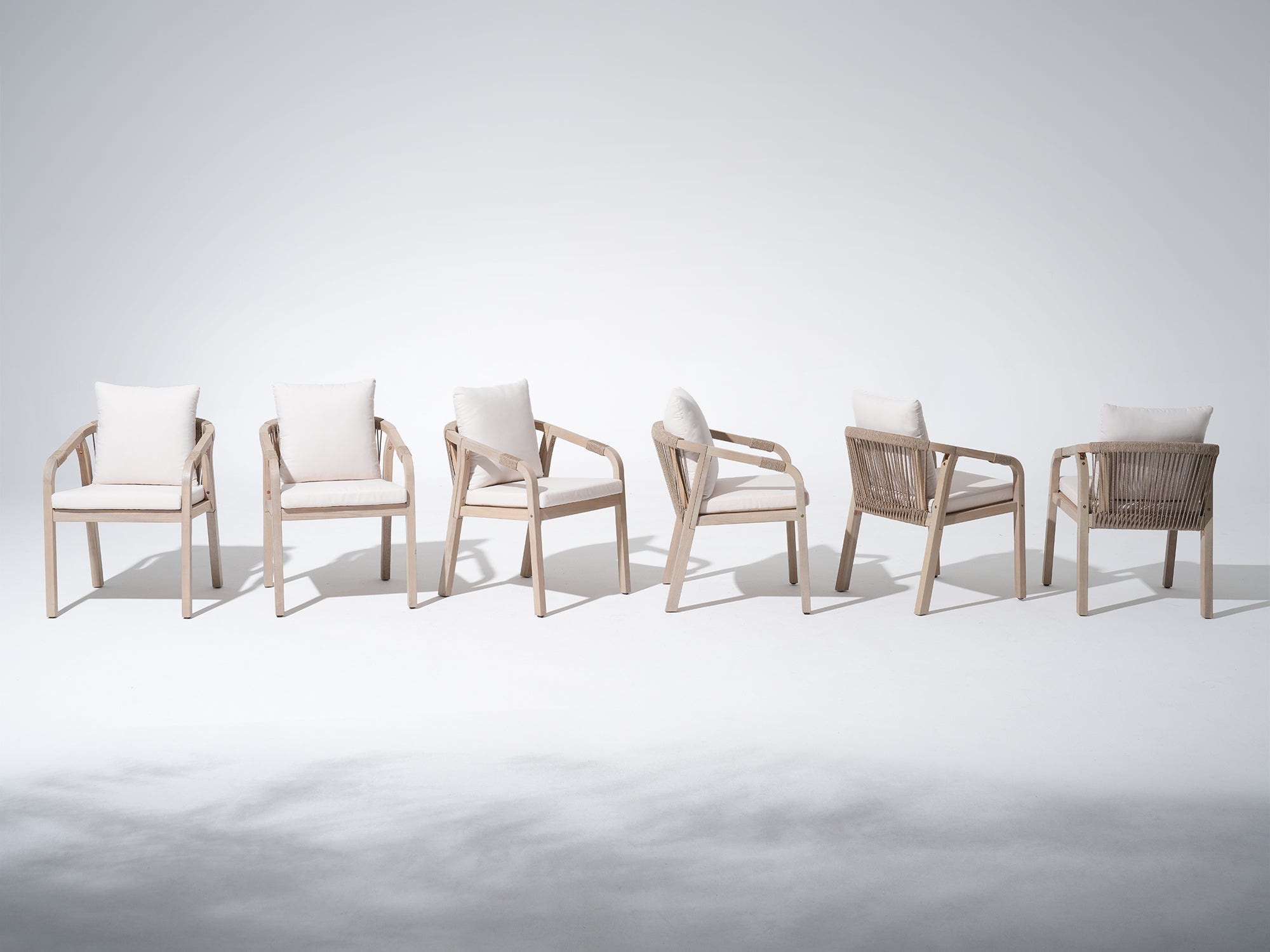 Thalea Neo Wooden Outdoor Dining Chair, Rope Design, Set of 2/4/6, White Cushions