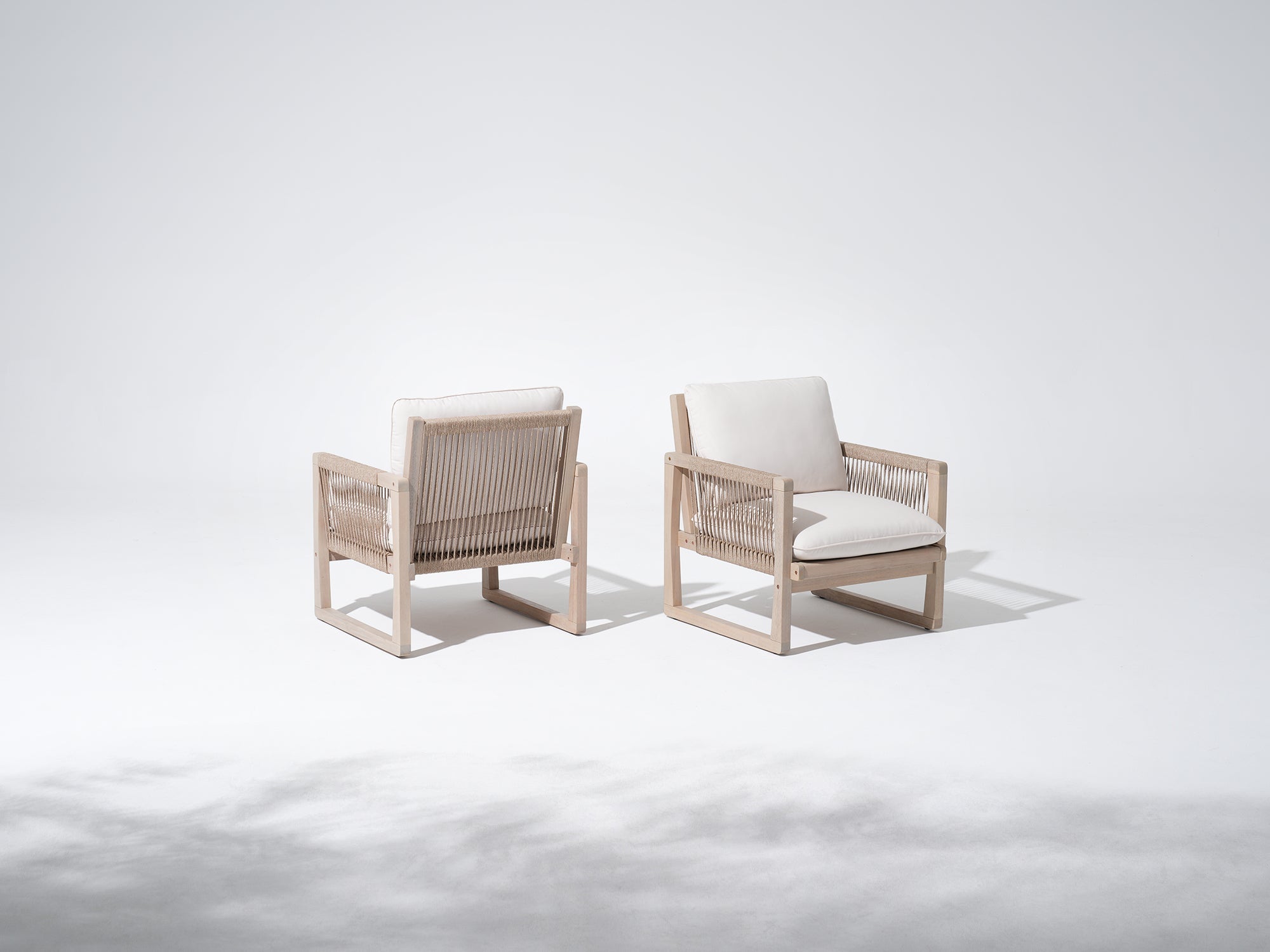 Lumi Outdoor Club Chairs with Rope Design, Wood & Cushion