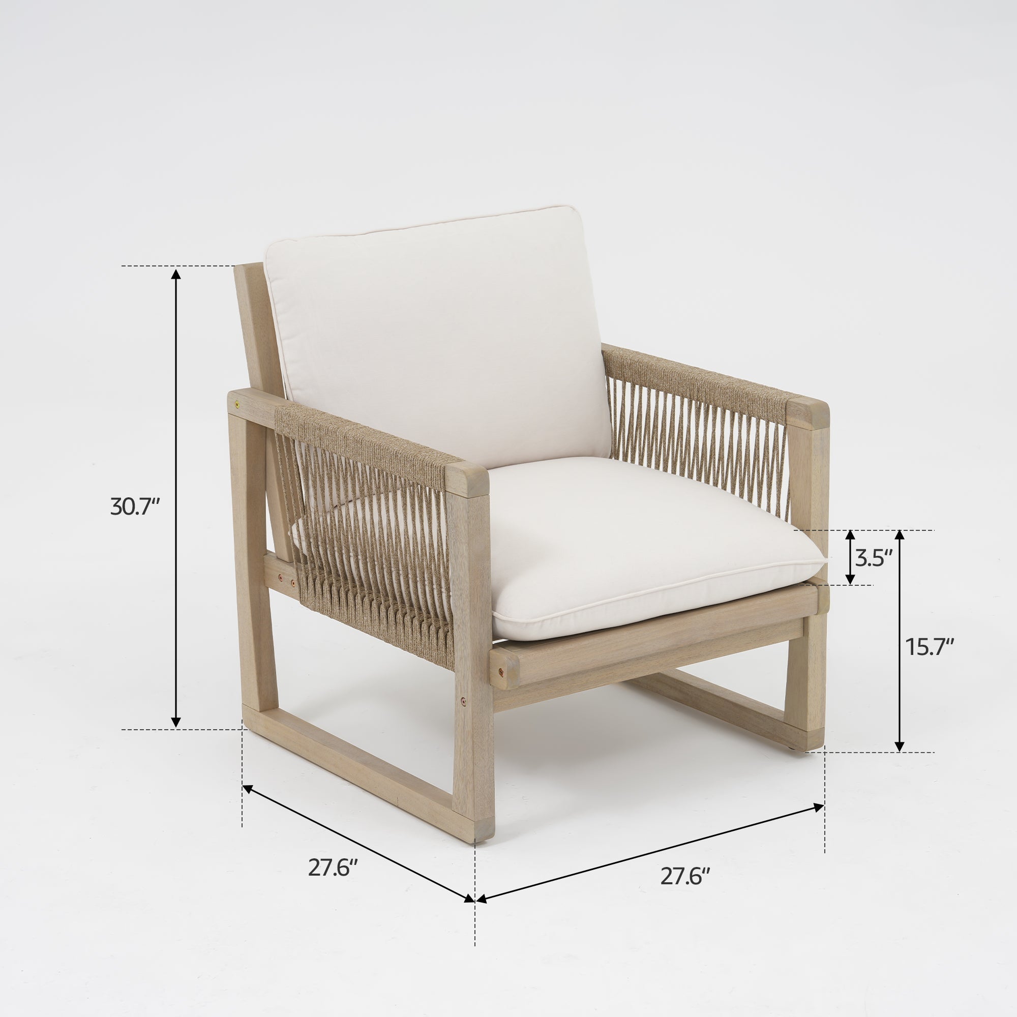 Lumi Outdoor Club Chairs with Rope Design, Wood & Cushion