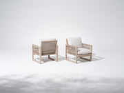 Lumi Outdoor Club Chairs with Rope Design, Wood & Cushion