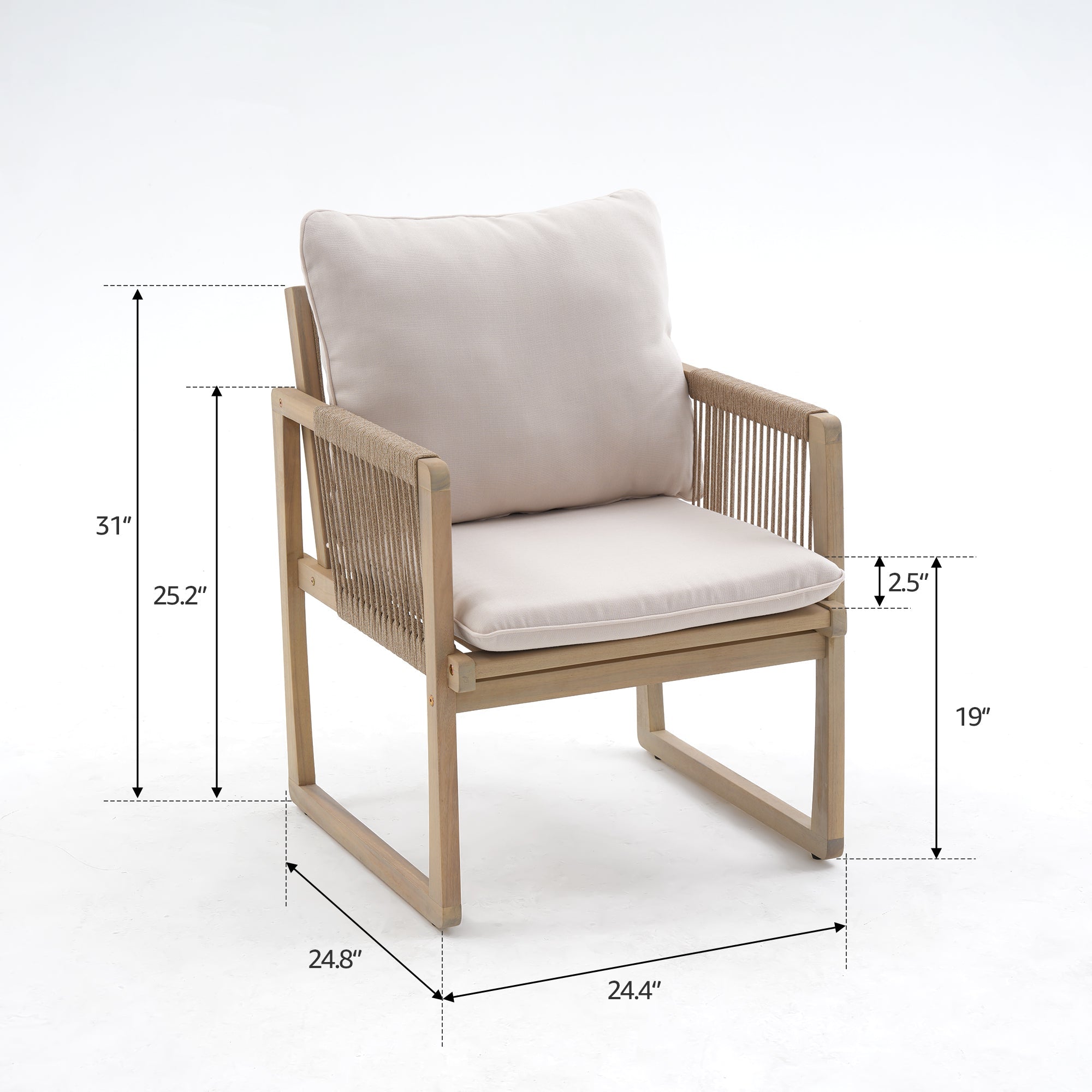 Lumi Outdoor Wooden Dining Set with Rope Design Chairs & Umbrella Hole for 6-8 People, 83" Tapered Legs