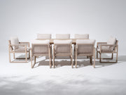 Lumi Outdoor Wooden Dining Set with Rope Design Chairs & Umbrella Hole for 6-8 People, 83" Tapered Legs