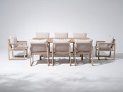 Lumi Wooden Outdoor Dining Set with White Cushion for 8 People,Umbrella Hole, 90.5"– Textured