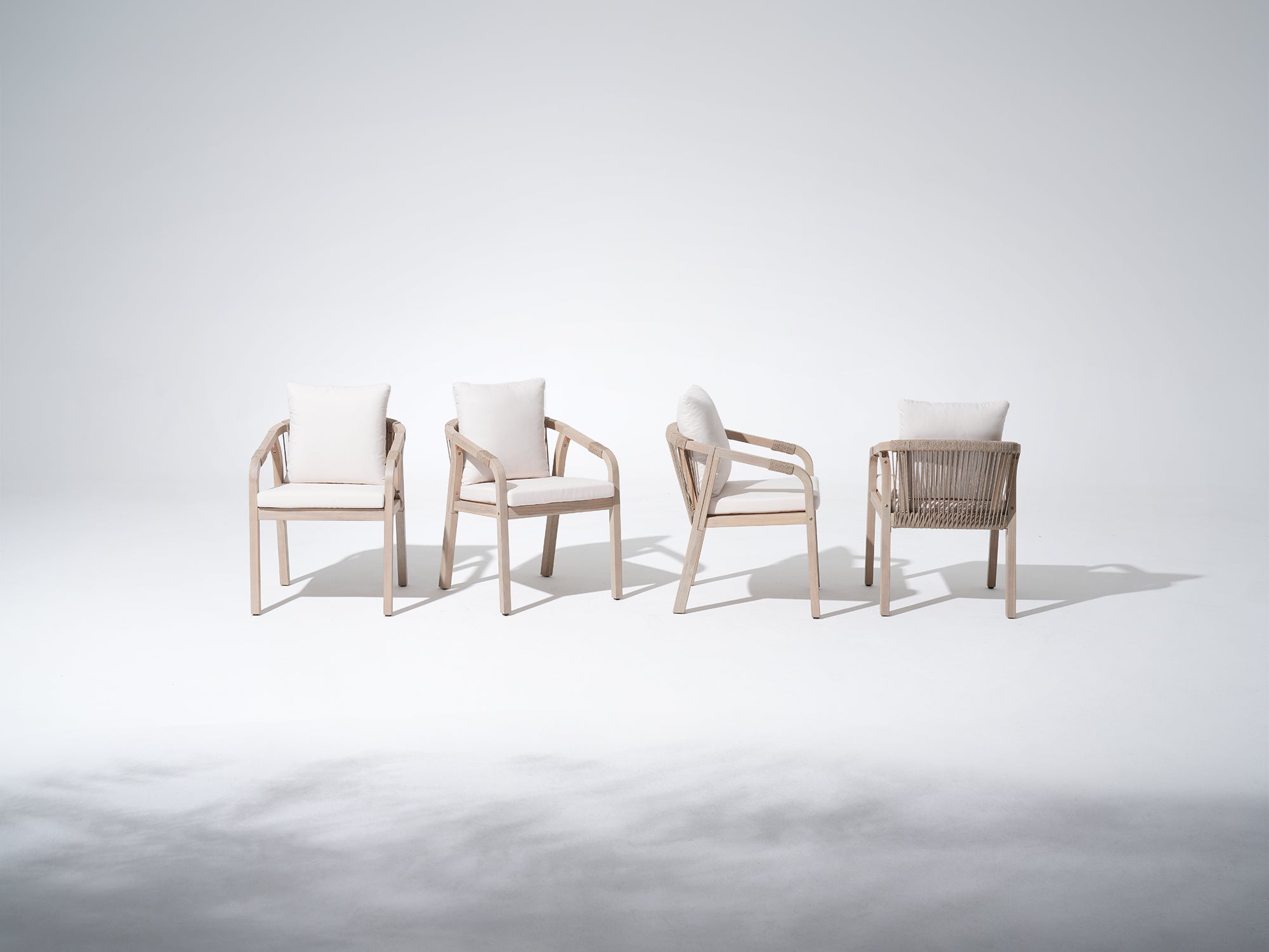 Thalea Neo Wooden Outdoor Dining Chair, Rope Design, Set of 2/4/6, White Cushions