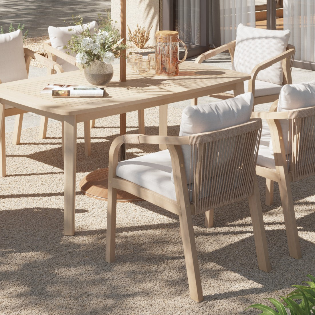 SUNSITT 9-Piece Outdoor Wooden Dining Set, 90.6