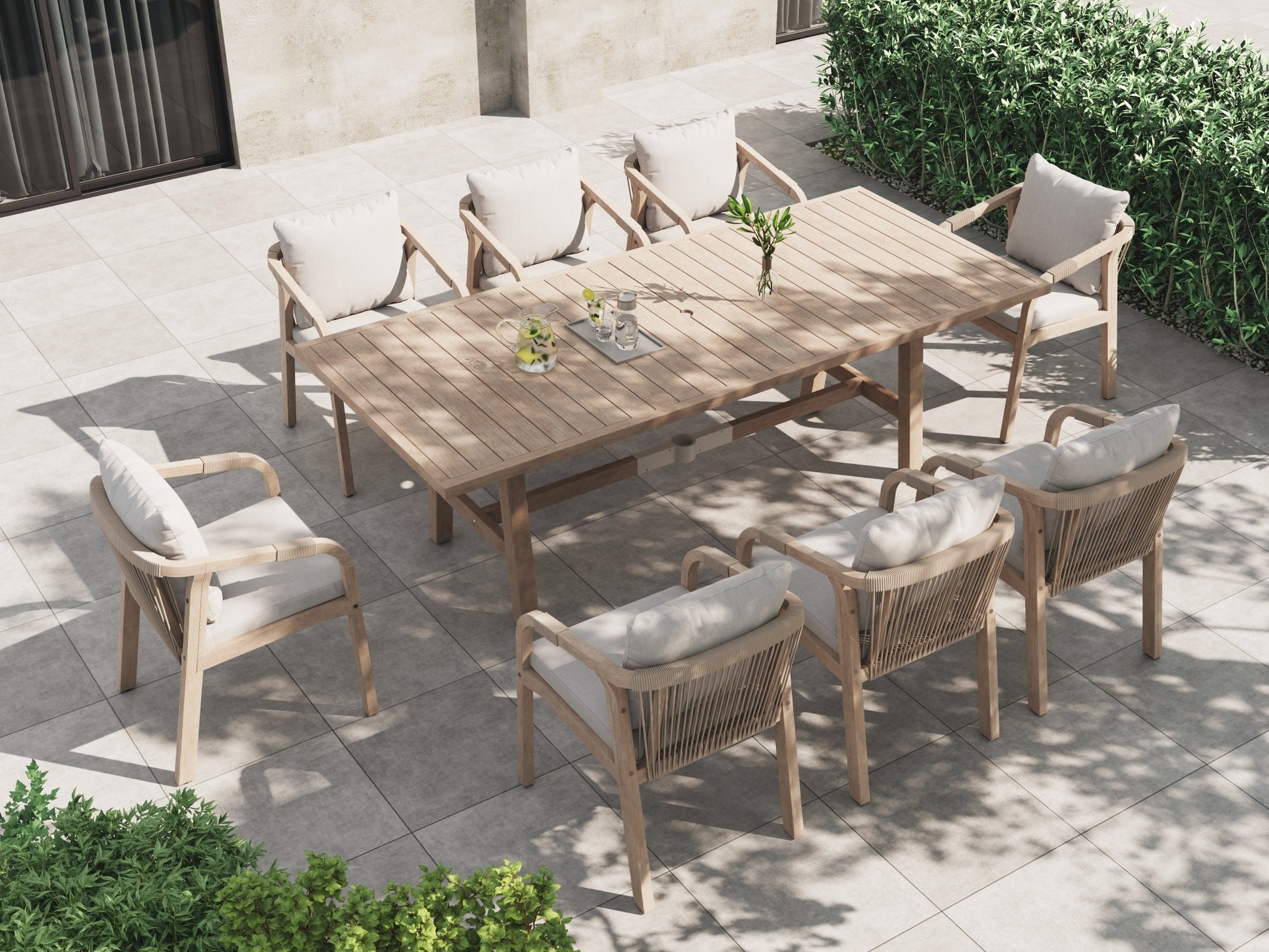 SUNSITT 9-Piece Outdoor Wooden Dining Set, 90.6