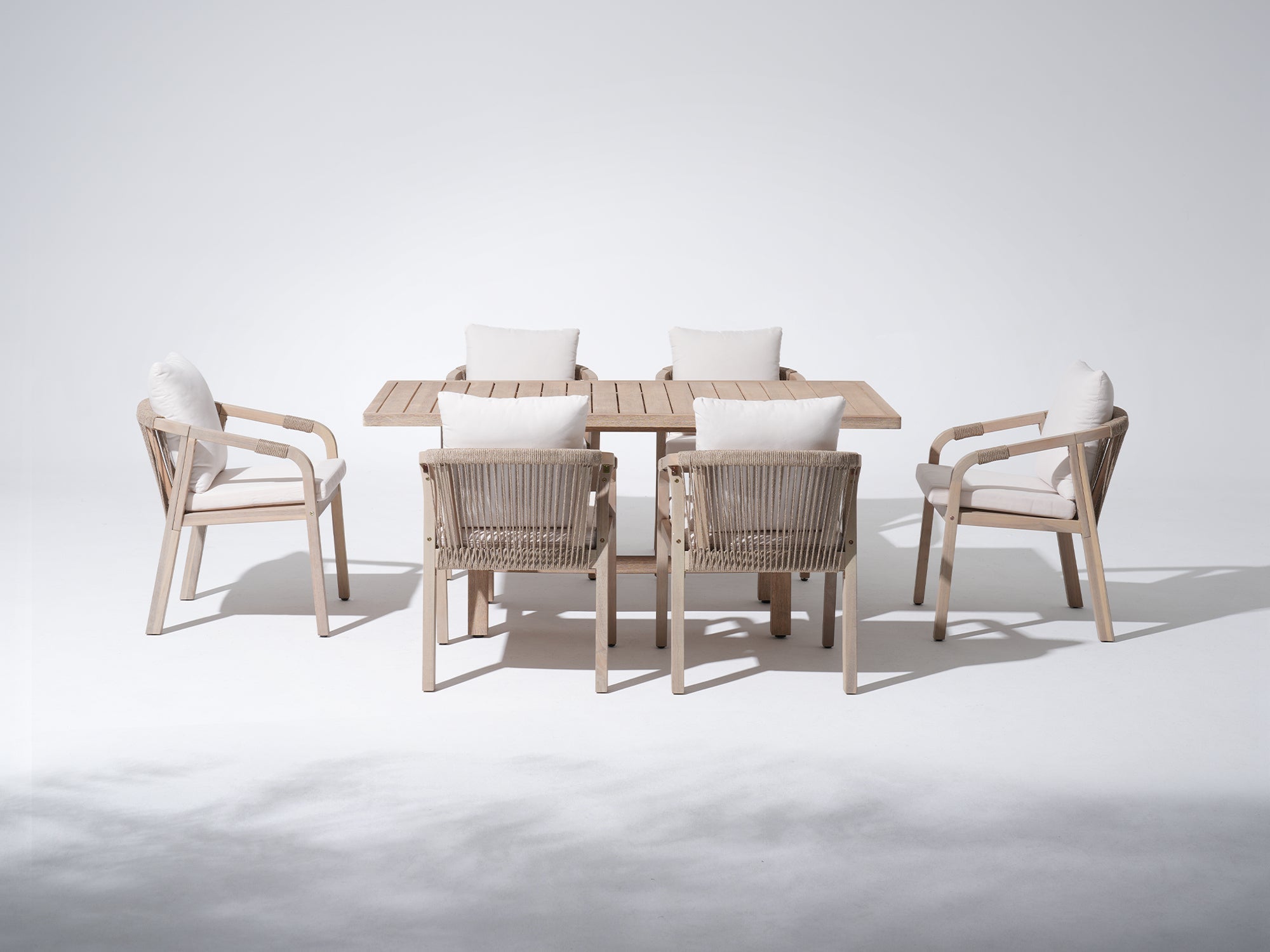 6 piece wood patio dining set with rope design