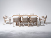 wood and rope patio dining chairs set for 8 people with umbrella hole- Sunsitt modern outdoor furniture