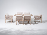 Lumi Wooden Outdoor Dining Set with White Cushion for 6 People, Rope Design, 67" Table