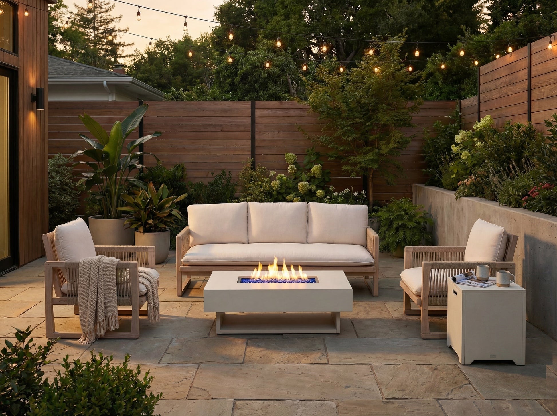 How to Design a Cozy Outdoor Living Room with a Fire Table