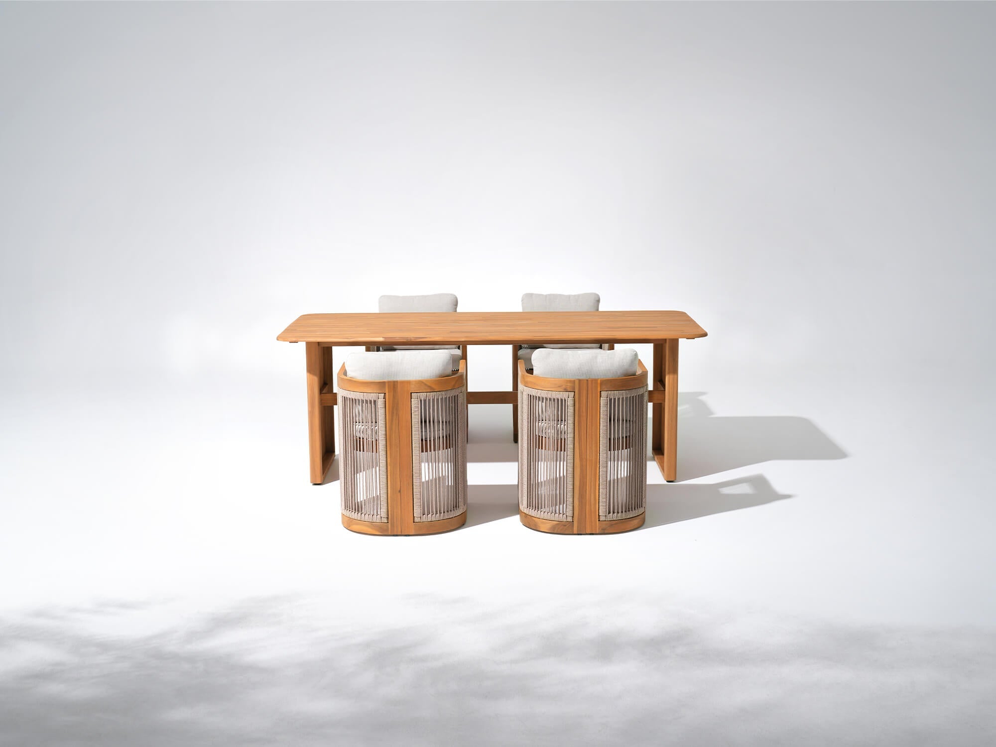 Wooden outdoor dining set for 4 with rectangular table and rope design chairs- Sunsitt Modern Premium Patio Outdoor Furniture