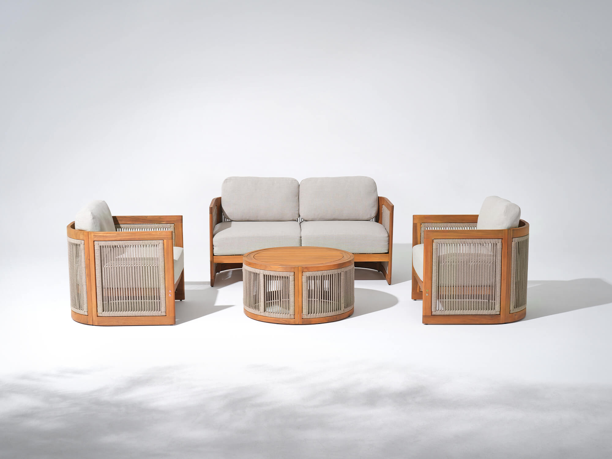 4 seats outdoor patio conversation furniture sets with wooden frame and woven rope design- Sunsitt Modern Premium Patio Outdoor Furniture#Size_4-pc with Loveseat