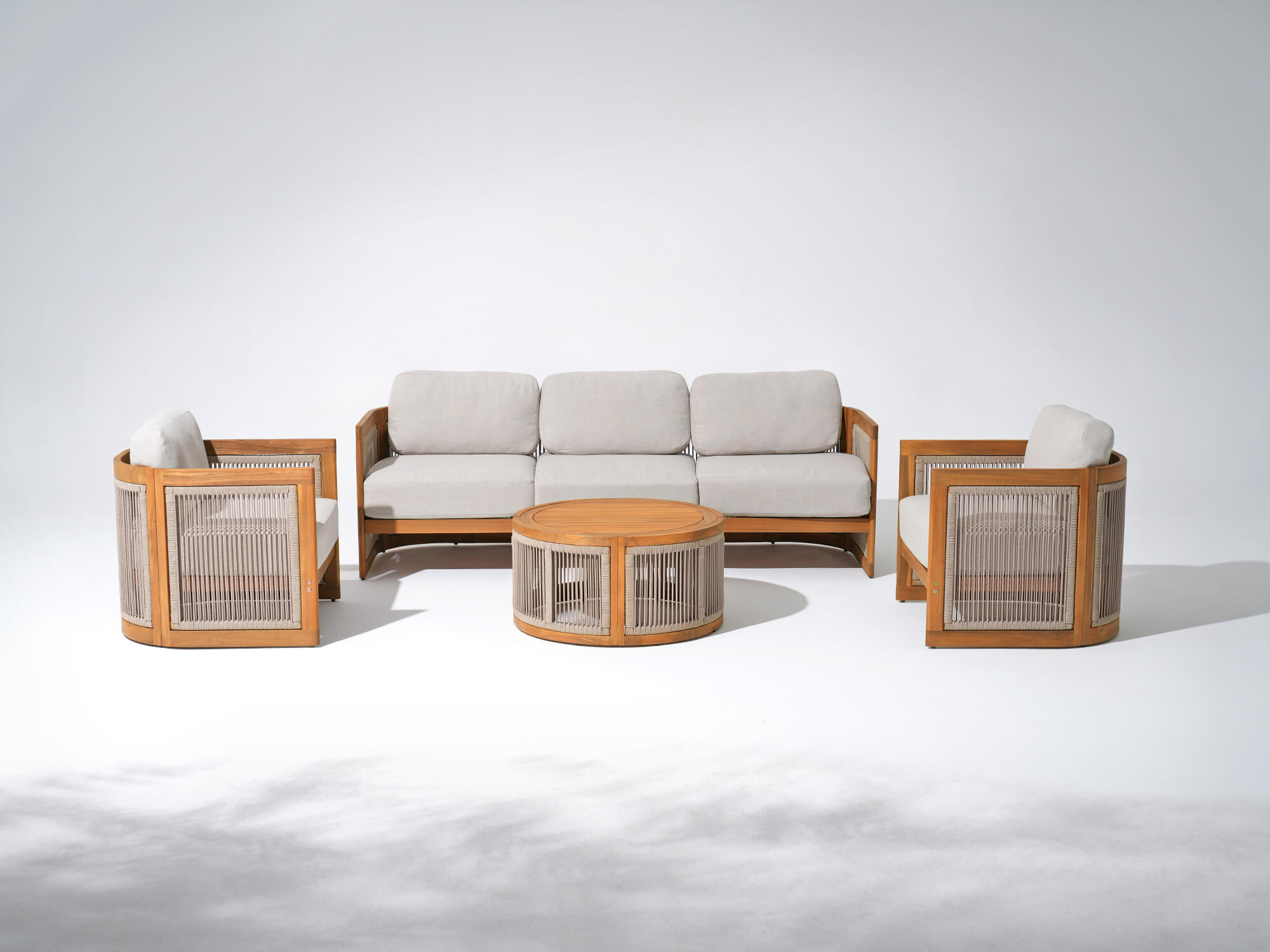 4pcs wood and rope outdoor patio conversation furniture sets- Sunsitt Modern Premium Patio Outdoor Furniture#Size_4-pc with Sofa