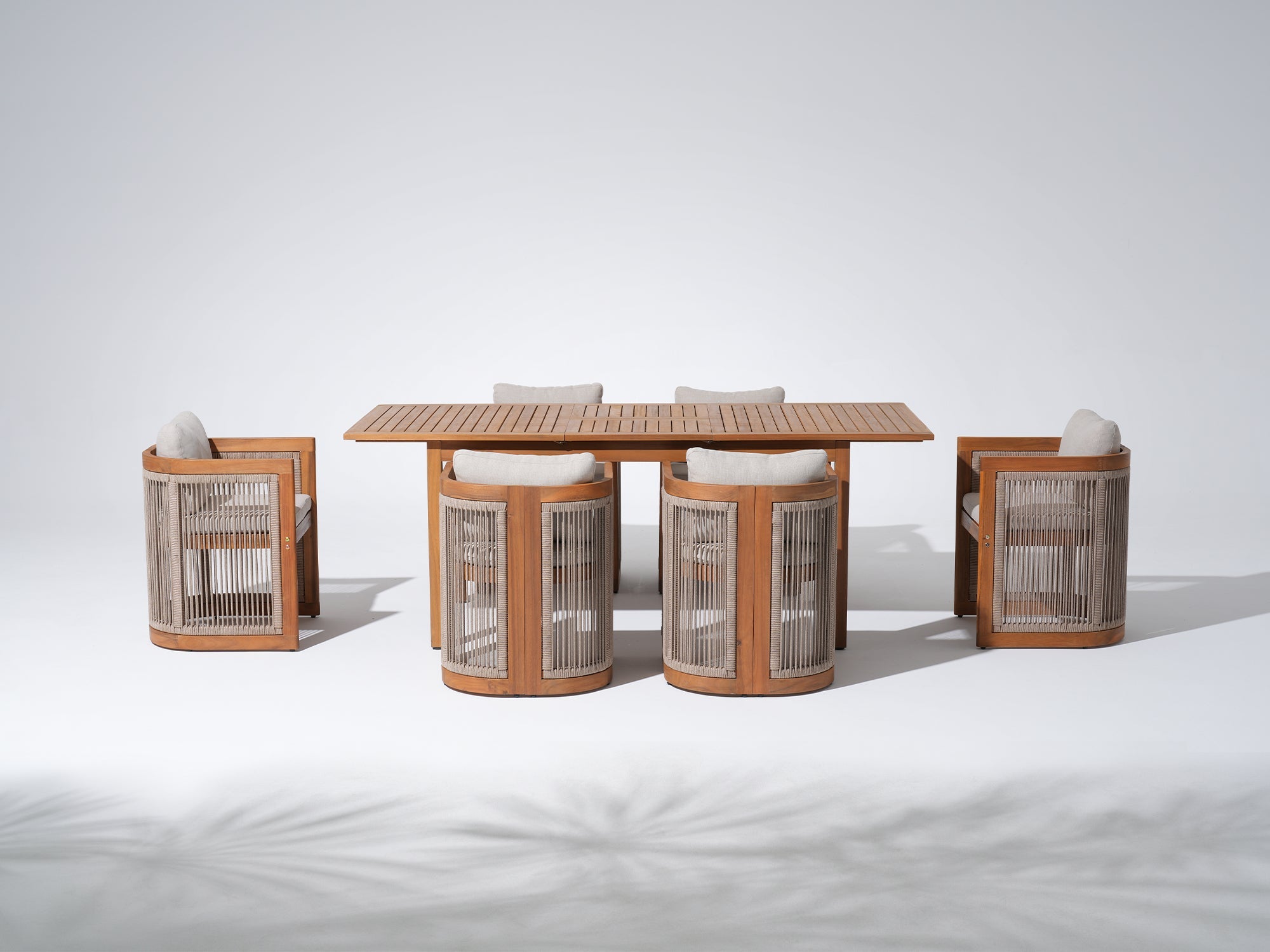 Mori Wooden Extendable Outdoor Dining Set with Nylon Cording Chairs for 6-8 People, 59"-79"