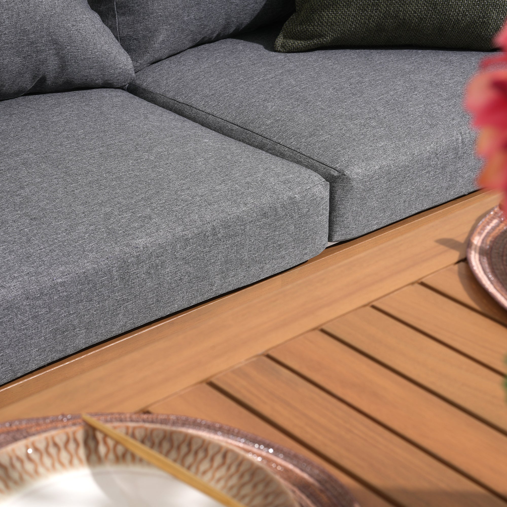 Noto outdoor sofa with thick gray cushion detail- Jardina Modern Premium Patio Outdoor Furniture