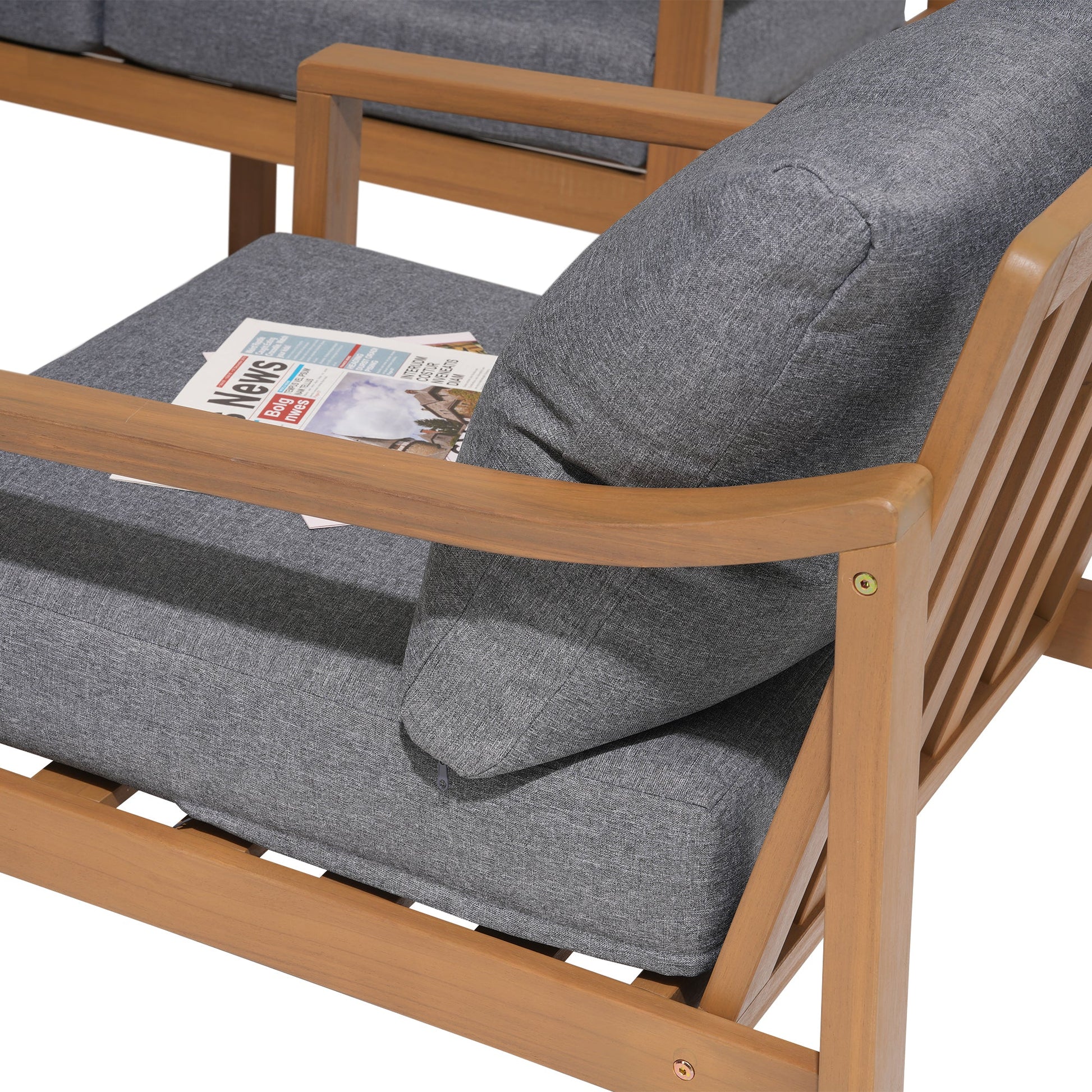 Noto Wooden lounge chair armrest detail- SUNSITT Modern Premium Patio Outdoor Furniture#Color_Grey