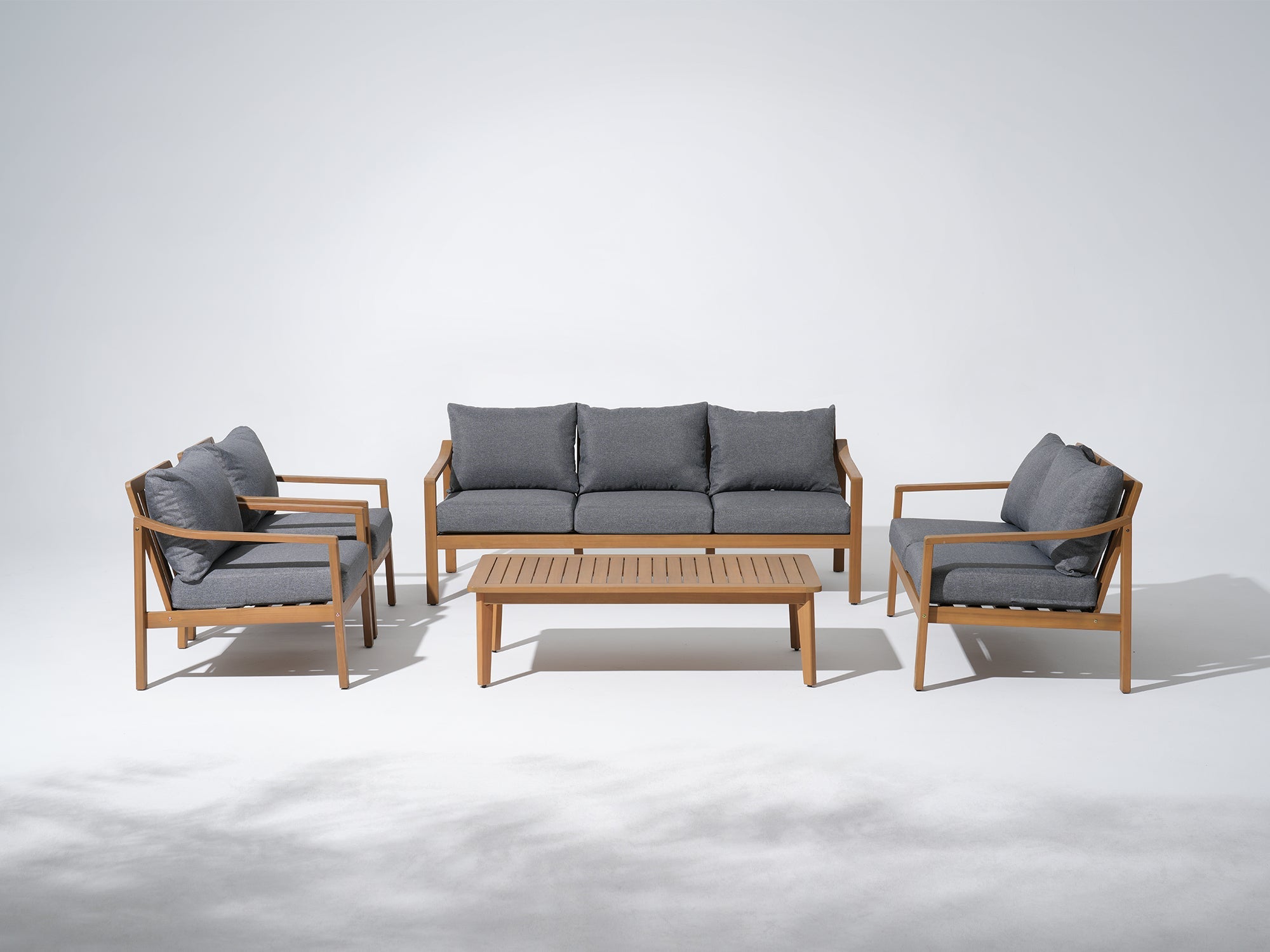 Noto Gray Outdoor conversation furniture set with sofa, chairs, and coffee table- Sunsitt Modern Premium Patio Outdoor Furniture