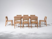 Nalia Outdoor Wood Dining Set with 8 Chairs, Armless Design, Umbrella Hole, 83" Tapered Legs