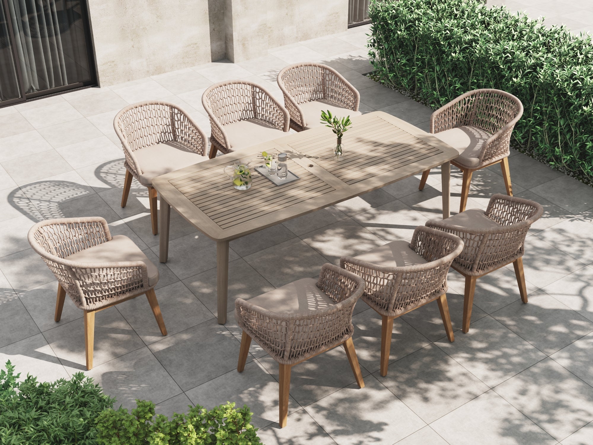 Noto Wooden Patio Dining Chairs with Nylon Honeycomb Design, Set of 2
