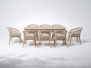 Noto Outdoor Acacia Dining Set with Checkerboard Woven Chairs & Umbrella Hole for 8 People, 83" Tapered Legs