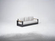 Modern outdoor sofa with white cushions, aluminum frame and wooden armrest- Sunsitt Modern Premium Patio Outdoor Furniture #color_grey