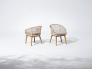 Two rope chairs with wooden frames