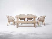 Noto 67'' Wooden Patio Dining Set for 6 People with Bench, Nylon Honeycomb Chairs