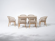 Noto 63'' Wooden Patio Dining Set with Umbrella Hole for 6 People, Nylon Honeycomb Chairs