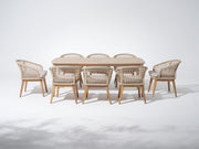 Noto 83'' Wooden Patio Dining Set with Umbrella Hole for 8 People, Nylon Honeycomb Chairs