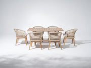 Rope chairs and table set for 6 with wooden frame- Sunsitt Modern Premium Patio Outdoor Furniture