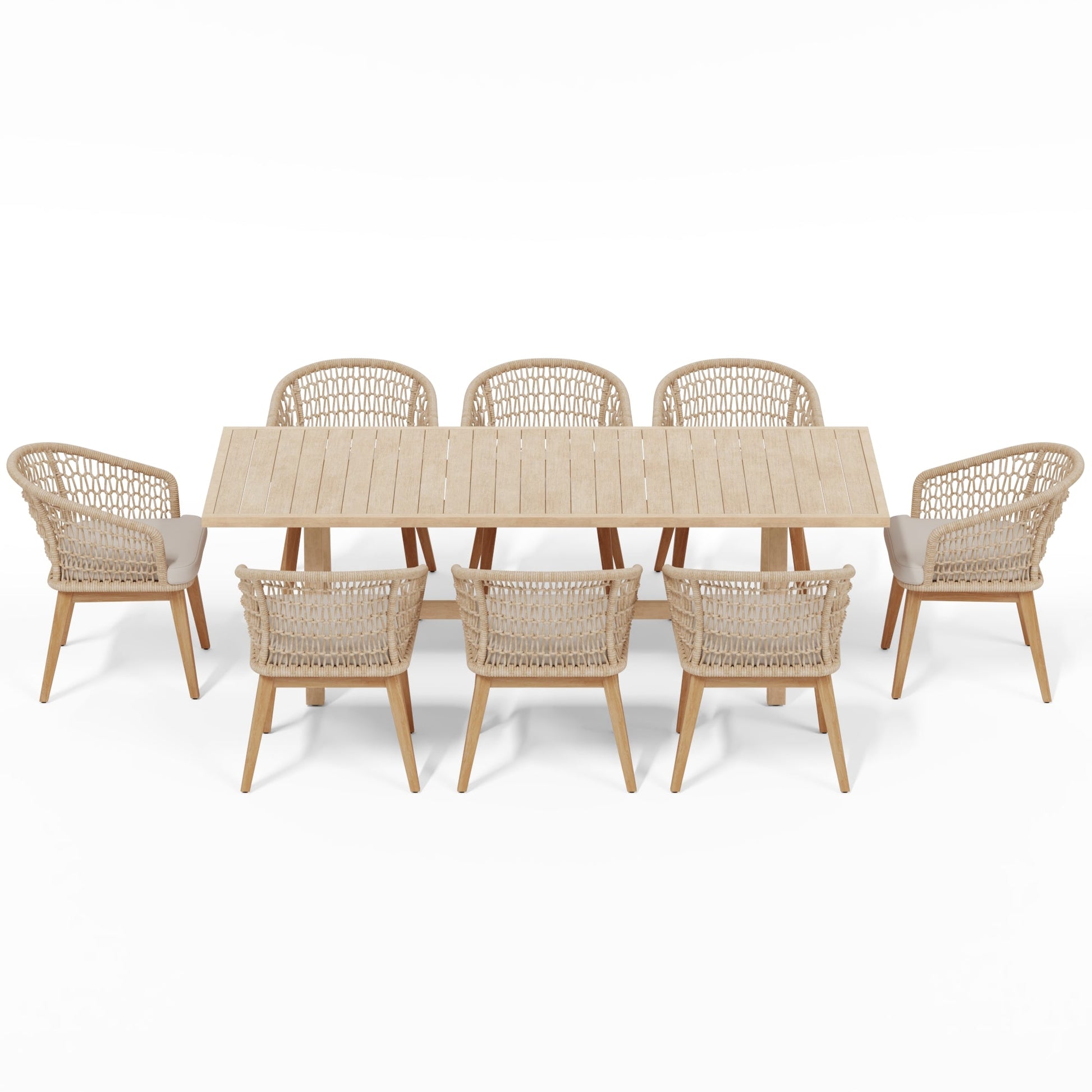 beige outdoor dining set for 8 with rope design- Sunsitt Modern Premium Patio Outdoor Furniture#Color_Beige