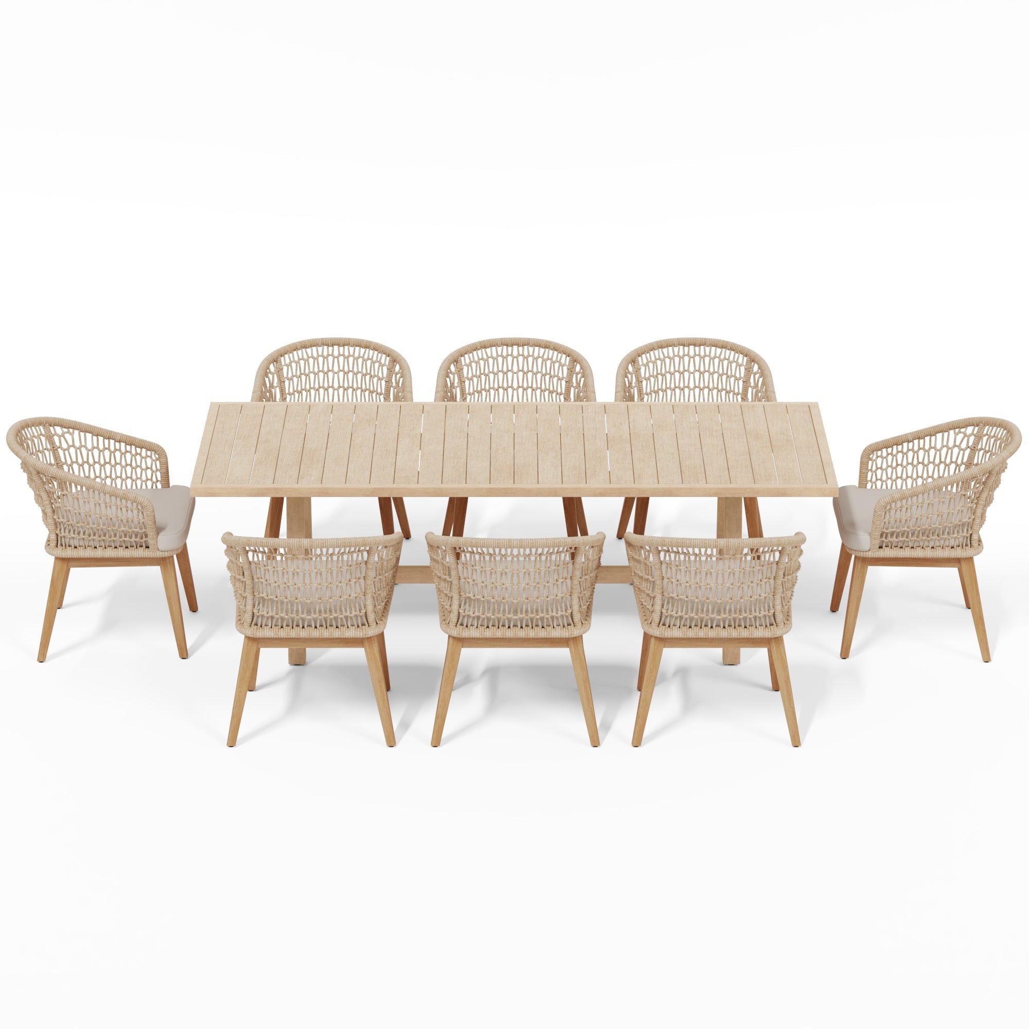 beige outdoor dining set for 8 with rope design- Sunsitt Modern Premium Patio Outdoor Furniture#Color_Beige