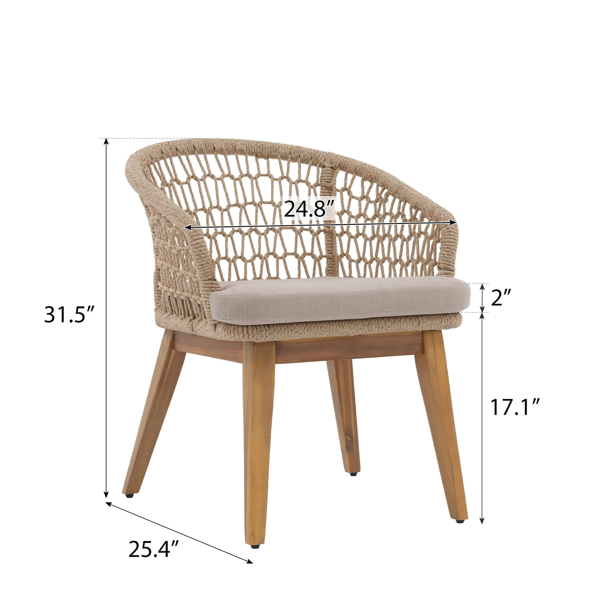 Noto Round Wooden Patio Dining Set with for 4 People, Nylon Honeycomb Chairs