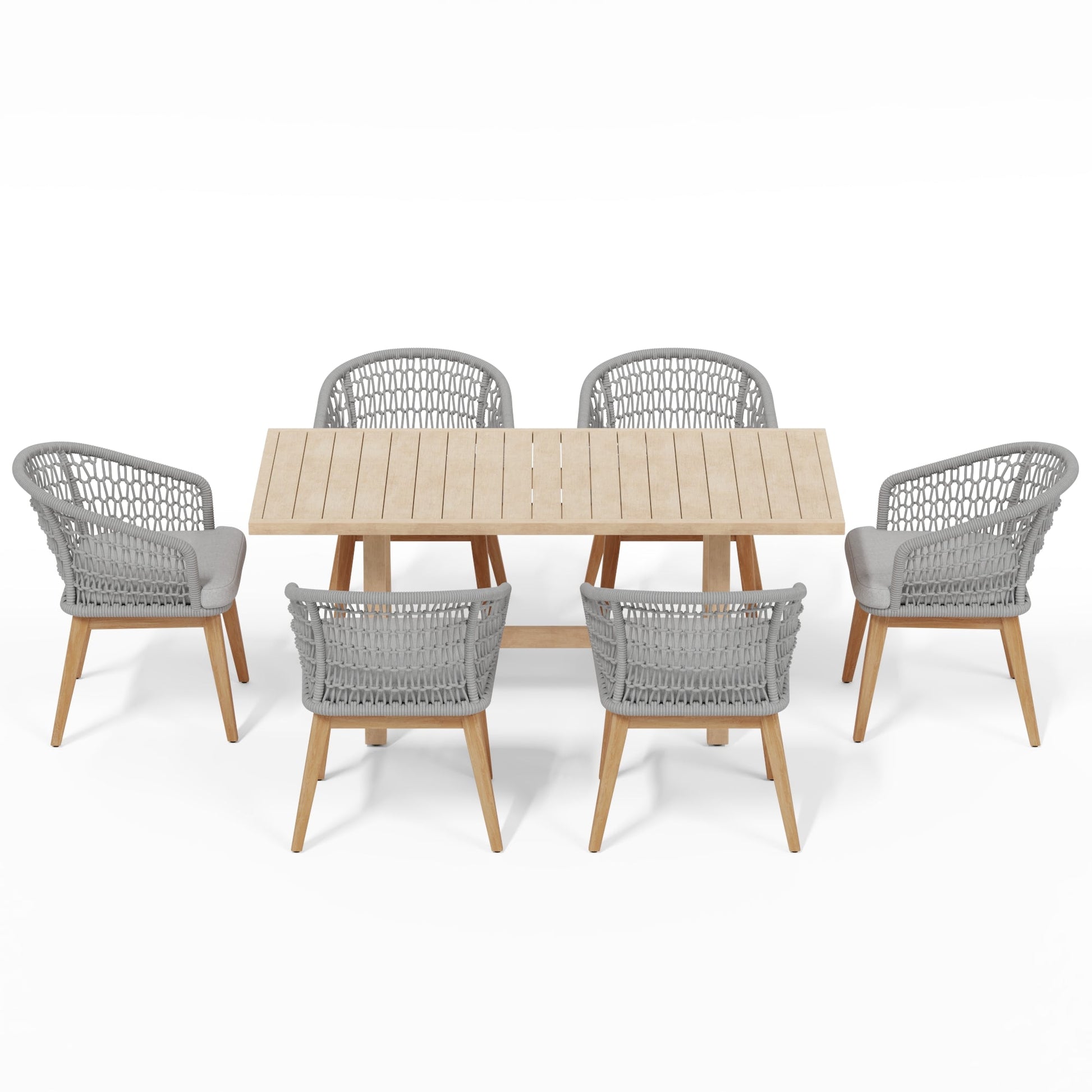 wooden patio dining set for 6 with Grey rope design- Sunsitt Modern Premium Patio Outdoor Furniture#Color_Grey