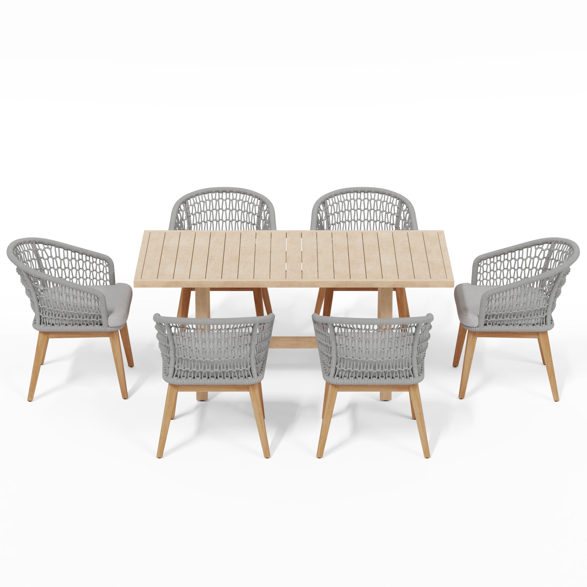 wooden patio dining set for 6 with Grey rope design- Sunsitt Modern Premium Patio Outdoor Furniture#Color_Grey