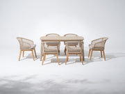 Noto Outdoor Acacia Dining Set with Checkerboard Woven Chairs & Umbrella Hole for 4-6 People, 63" Tapered Legs