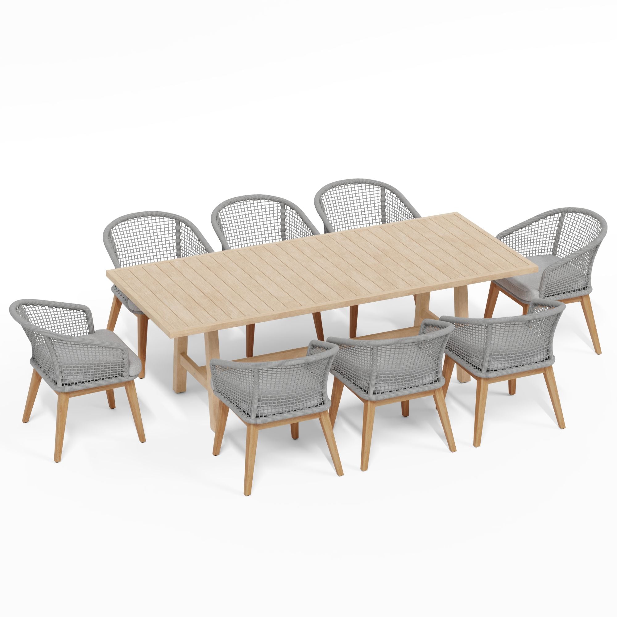 wooden outdoor dining table and gray chairs for 8 with rope design- Sunsitt Modern Premium Patio Outdoor Furniture#Color_Grey