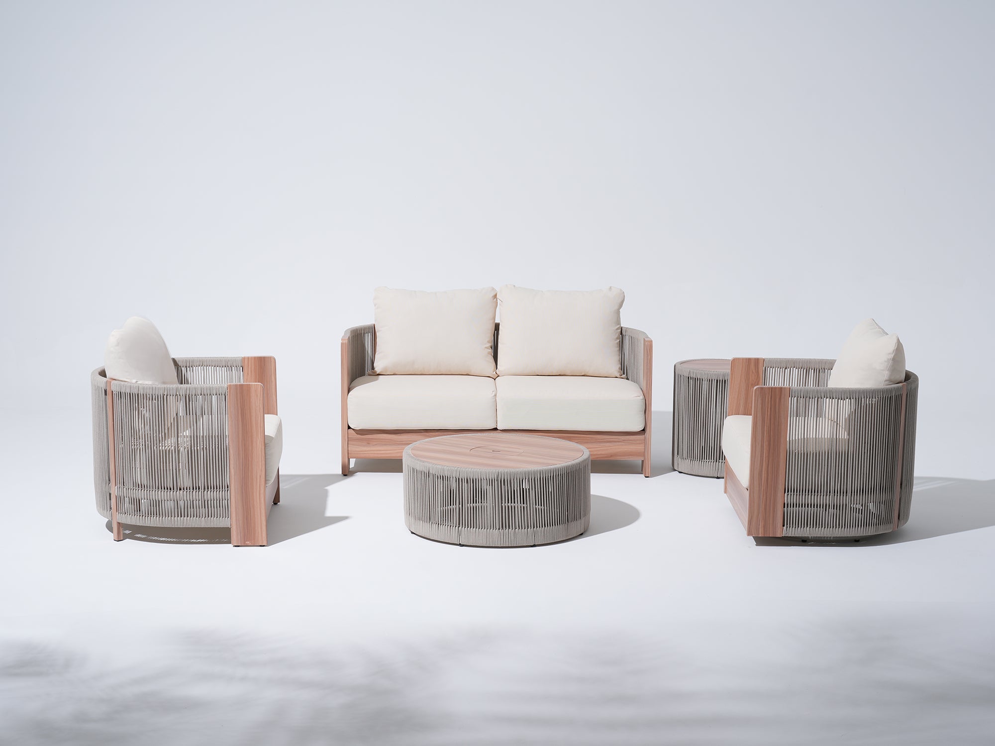 Irati 4 seats Rope Outdoor Seating Set with 2 Tables, Built-in Storage Space#Style_5-pc Loveseat Set