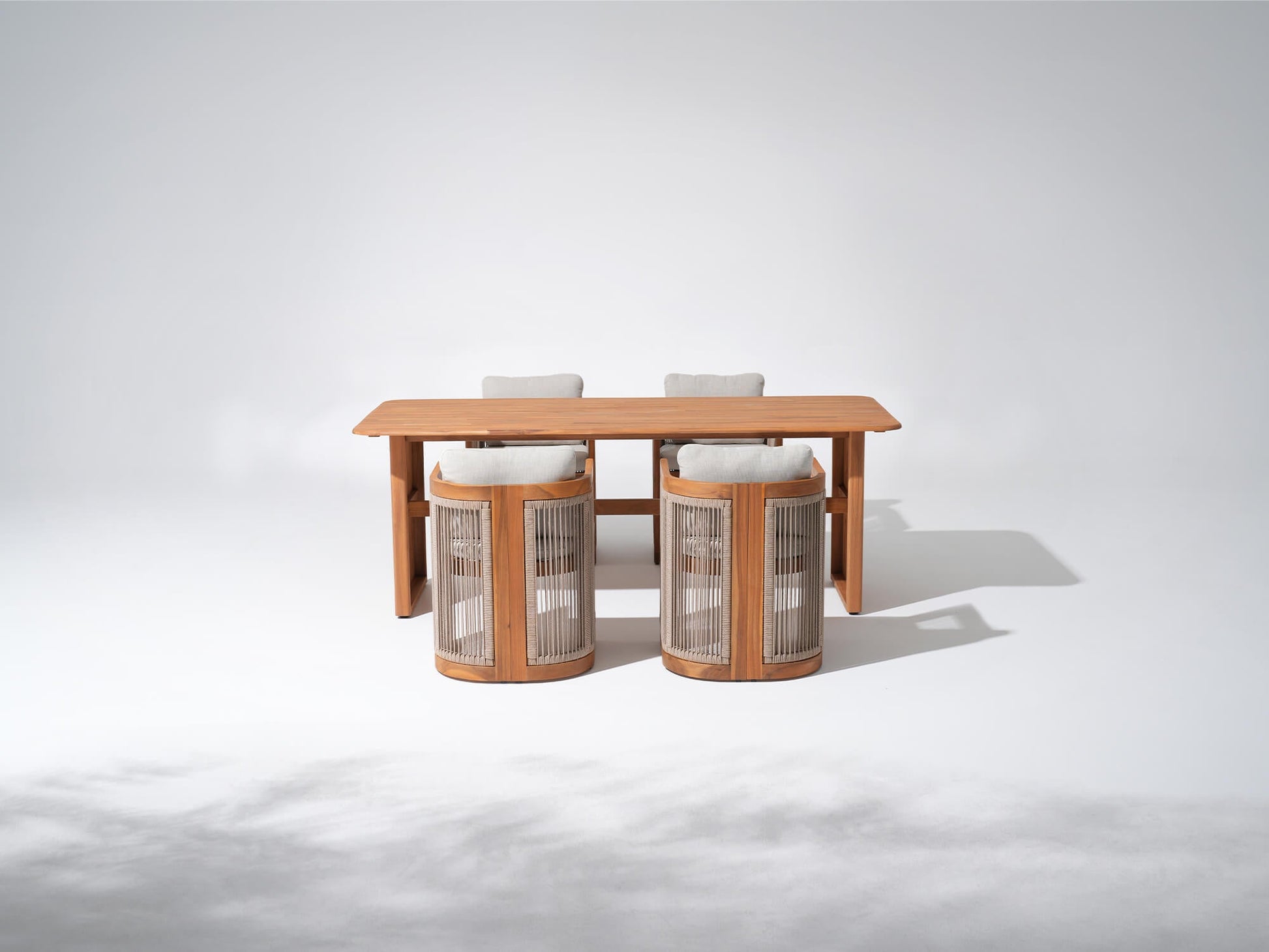 Wooden rectangular dining table and chairs for 4 people with rope design- SUNSITT Modern Premium Patio Outdoor Furniture