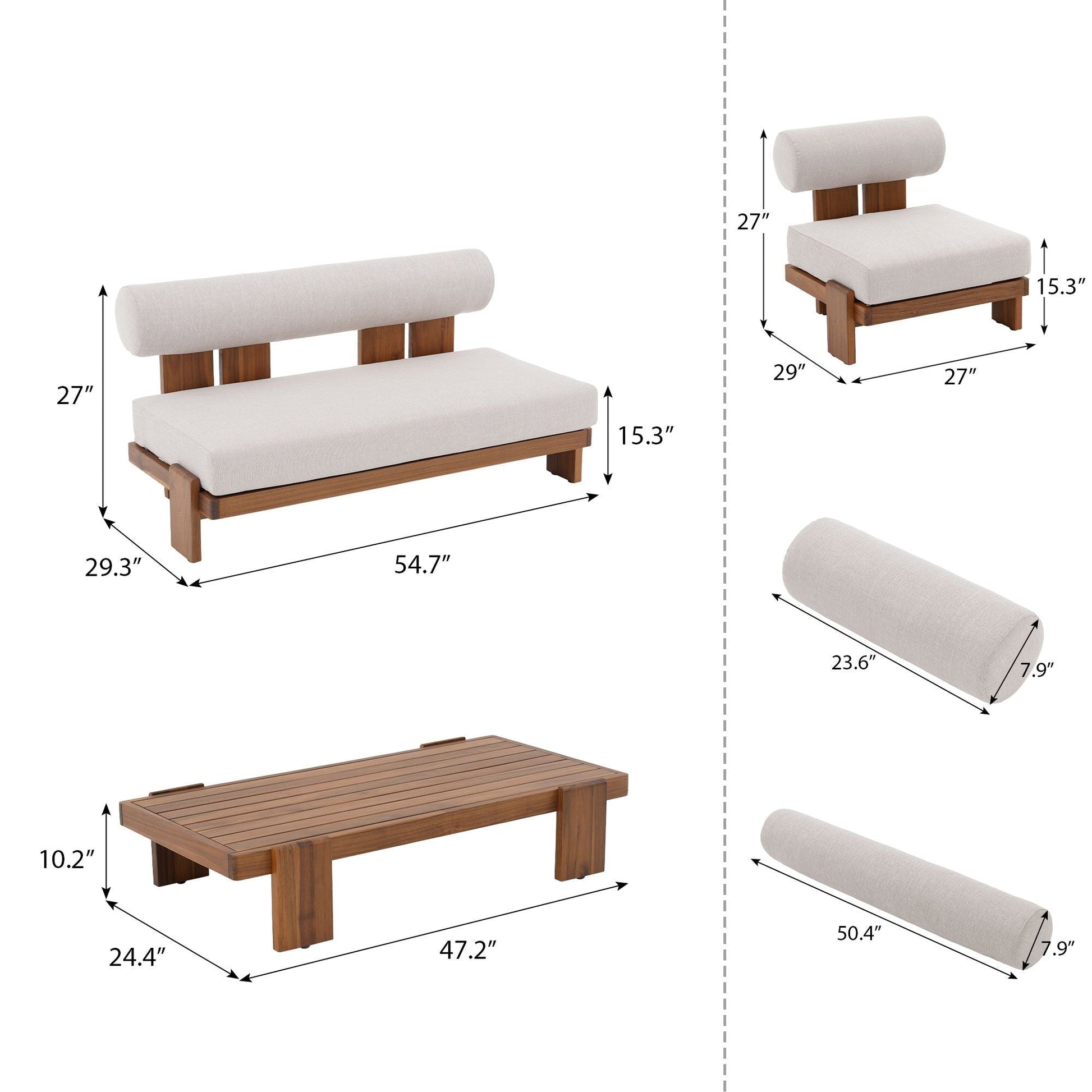 Dimensions of Drift acacia wooden outdoor furniture - Sunsitt Modern Premium Outdoor Patio Furniture