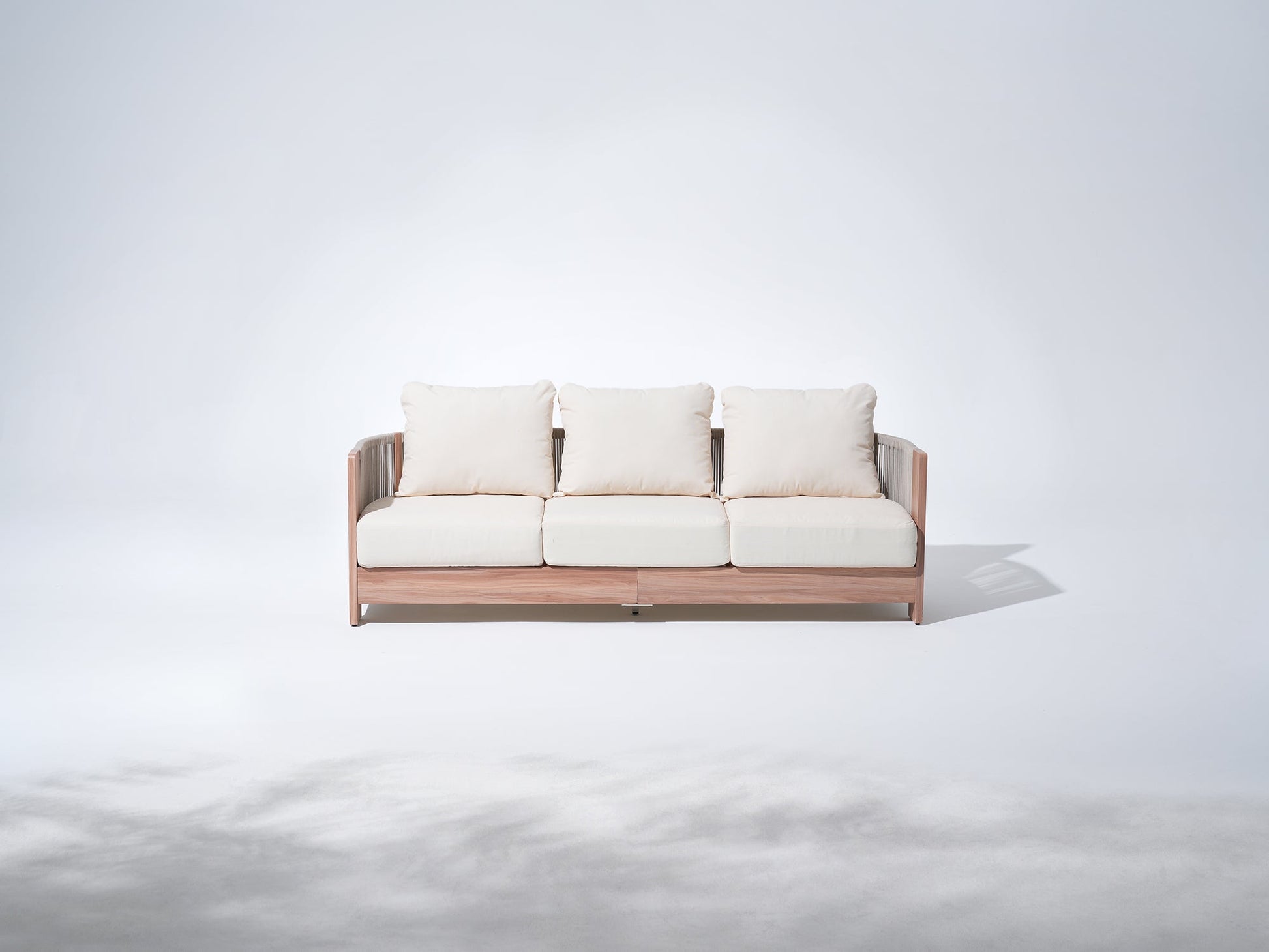 Irati modern preminum triple outdoor sofa with white cushions and rope design 
