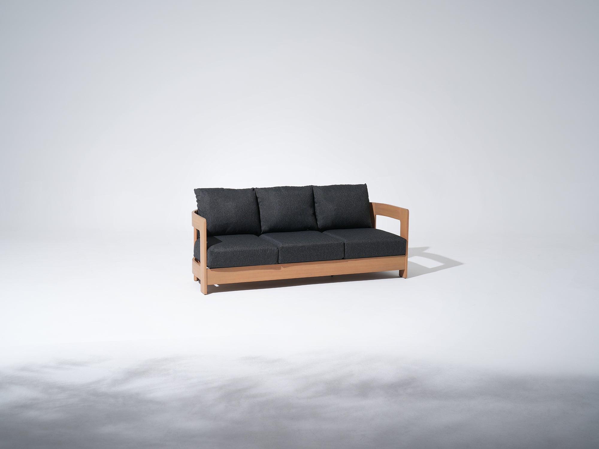 Sova 3-Seat Wood Outdoor Sofa, Eucalyptus Wood, Creamy White Olefin Cushion