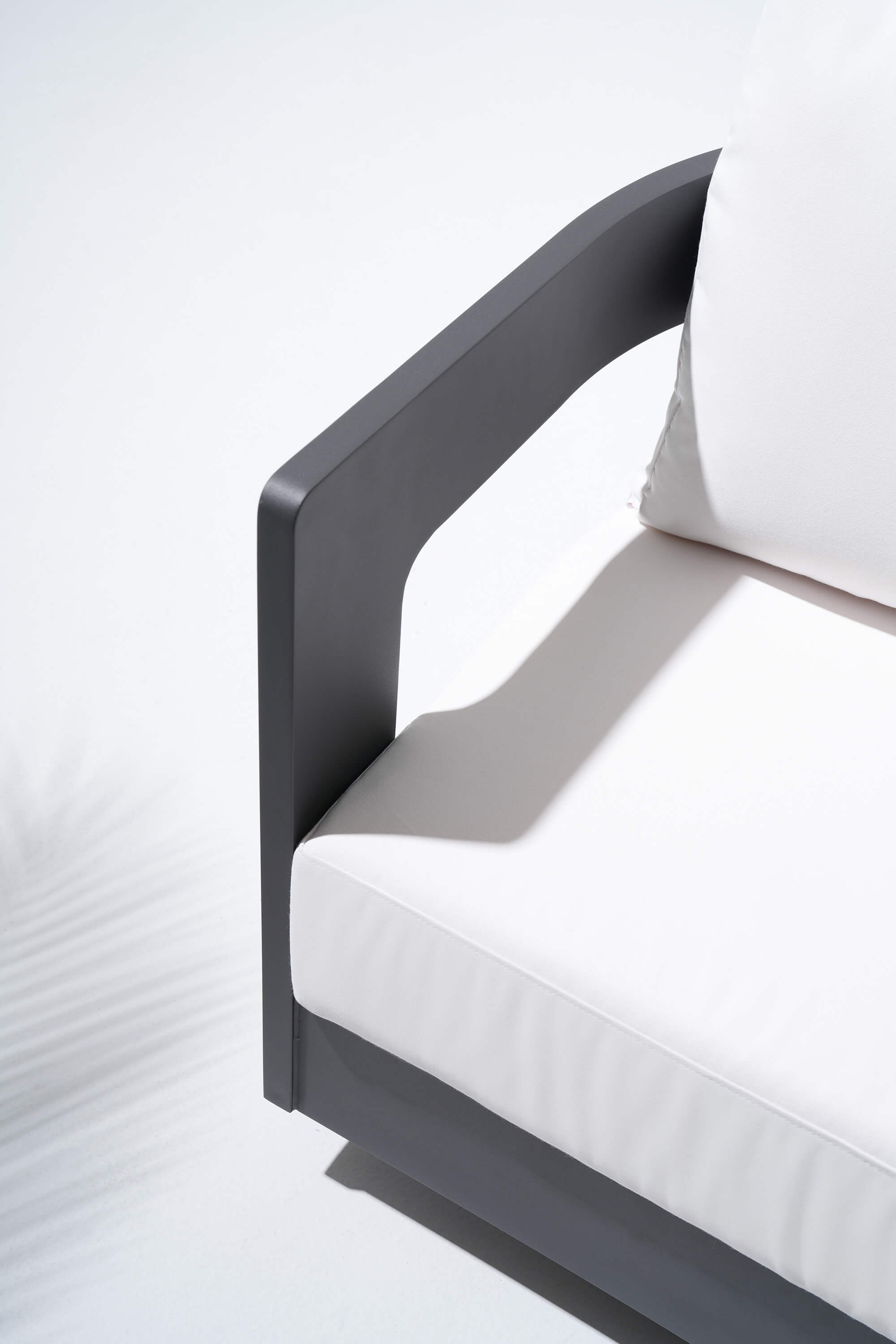 Sova Modern Aluminum Outdoor Sofa Set with Swivel Chairs, Black Frame & White Sunbrella® Cushions