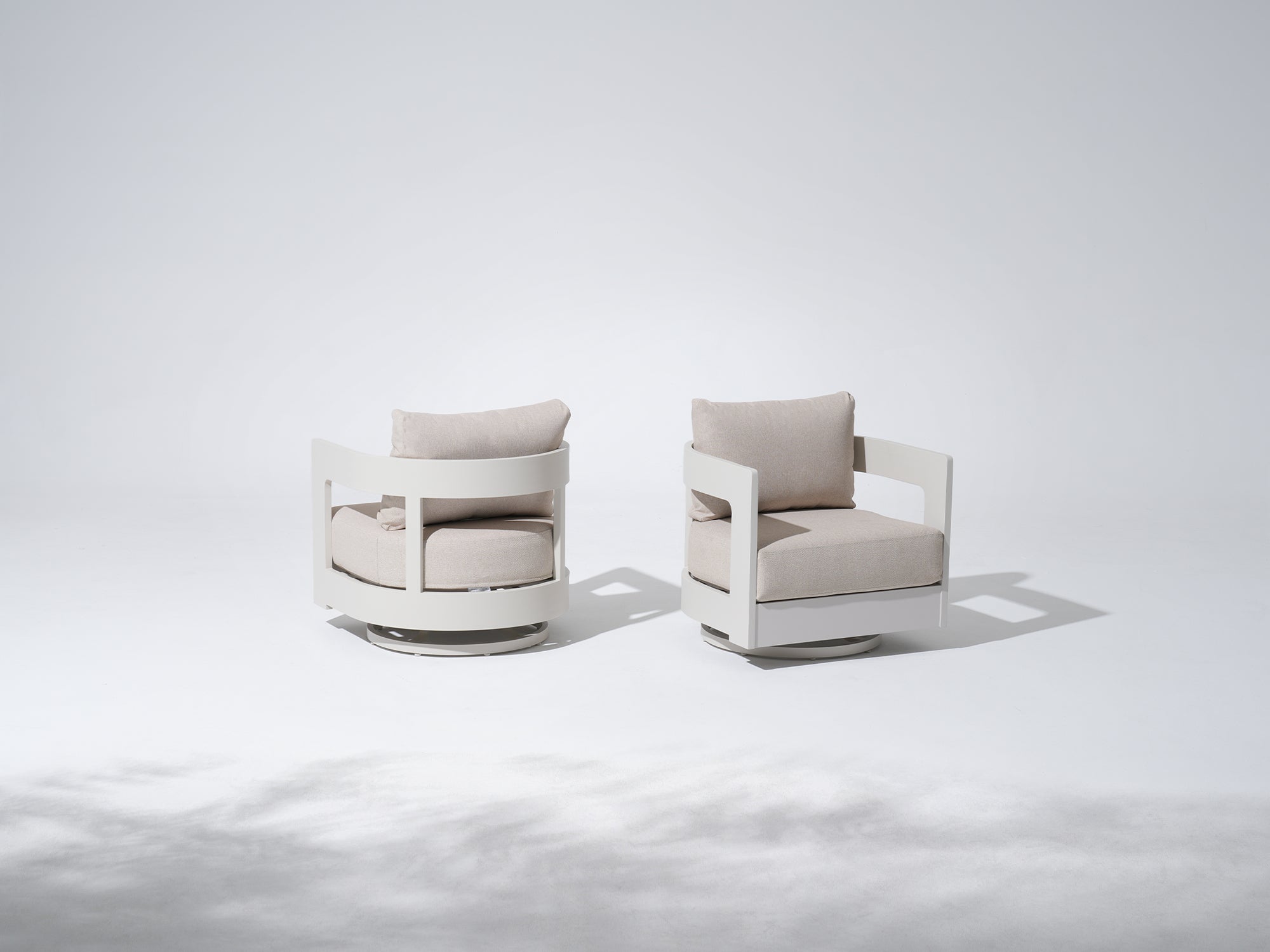 Sova Swivel Aluminum Swivel Chairs, Light Beige Frame & Linen Olefin Cushions