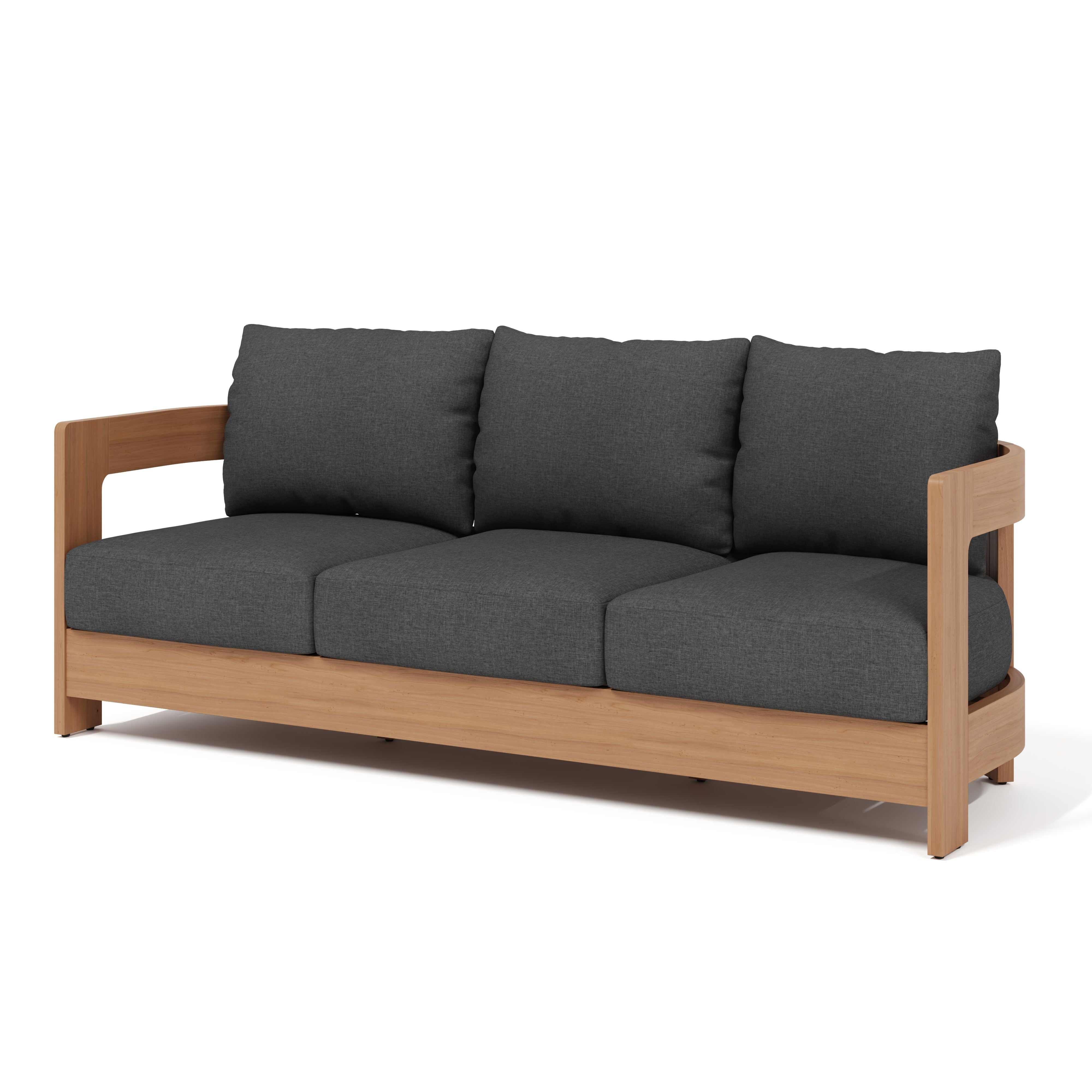 Sova Wood Outdoor Sofa Set with Swivel Chairs & Two Tables,Eucalyptus wood, Black Cushions