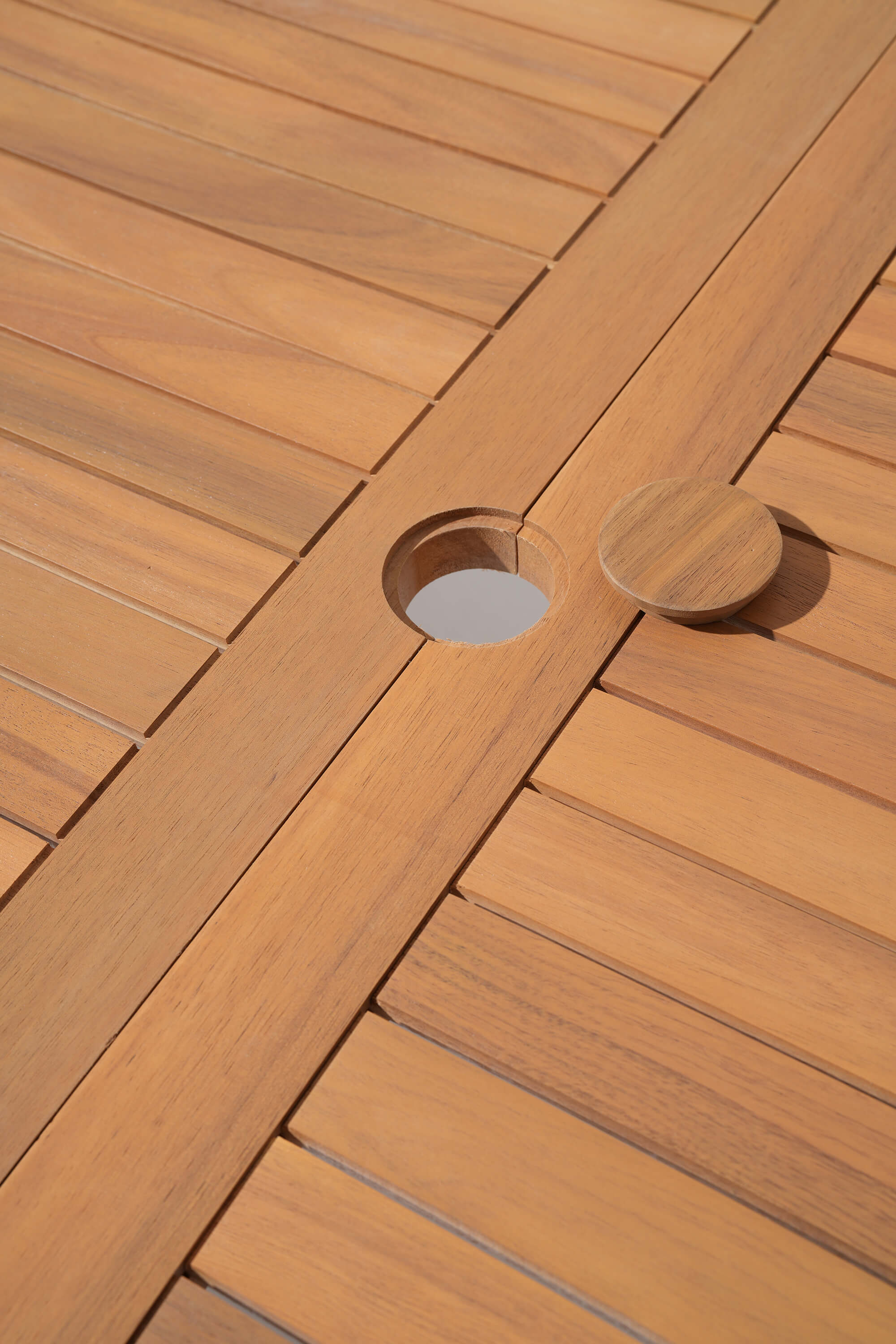 Nalia Outdoor Wooden Dining Set with Armless Design for 8 People, Umbrella Hole, 90.6"U-Legs